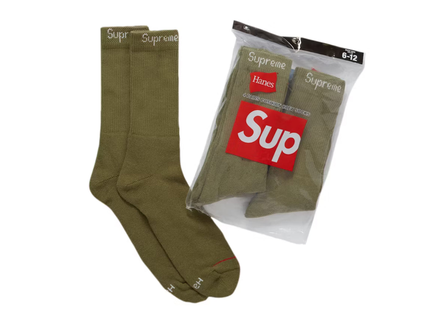 Supreme Hanes Crew Socks (4 Pack)(Olive)