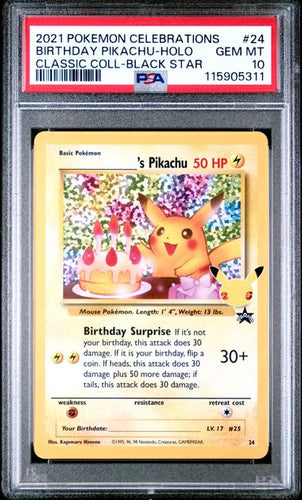 Birthday Pikachu - 24 - PSA 10