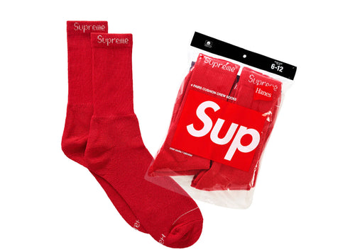 Supreme Hanes Socks (4 Pack)(Red)